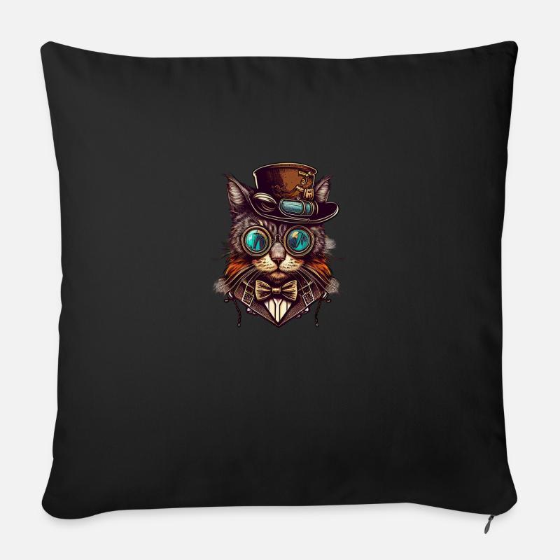 Steampunk cat with hat and glasses - Sofa pillowcase 17,3'' x 17,3'' (45 x 45 cm) - black