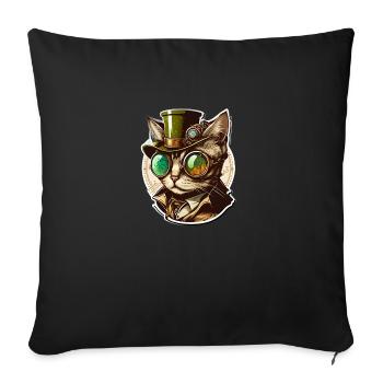 Chat Steampunk avec chapeau et lunettes - Housse de coussin décorative 45 x 45 cm - noir - Devant
