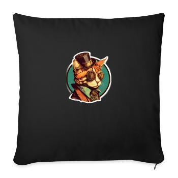 Chat Steampunk avec chapeau et lunettes - Housse de coussin décorative 45 x 45 cm - noir - Devant