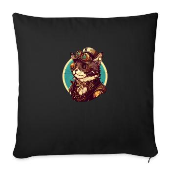 Chat Steampunk avec chapeau et lunettes - Housse de coussin décorative 45 x 45 cm - noir - Devant