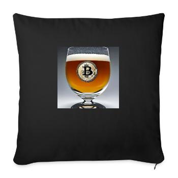 Bitcoin Logo auf Bierglas mit Bier - Sofakissenbezug 45 x 45 cm - Schwarz - Vorne