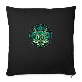 Mandala and cat - Sofa pillowcase 17,3'' x 17,3'' (45 x 45 cm) - black - Front