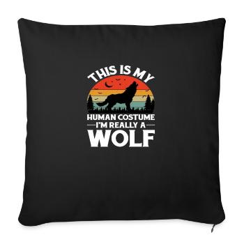 C’est mon costume humain Je suis vraiment un loup - Housse de coussin décorative 45 x 45 cm - noir - Devant