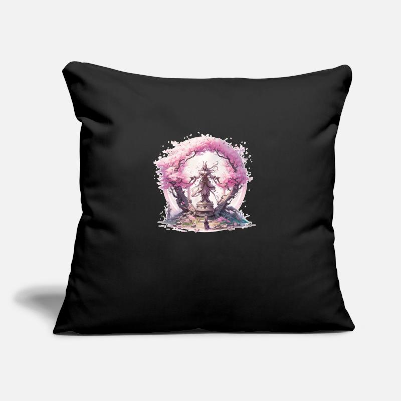 Statue under a cherry blossom tree Sofa pillowcase 17,3'' x 17,3'' (45 x 45 cm)