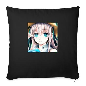 Anime Girl with Blue Eyes - Sofa pillowcase 17,3'' x 17,3'' (45 x 45 cm) - black - Front