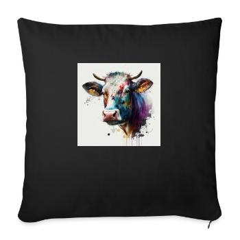 Vache peinture a l'eau - Housse de coussin décorative 45 x 45 cm - noir - Devant