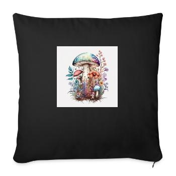 Des champignons à la peinture à l'eau - Housse de coussin décorative 45 x 45 cm - noir - Devant