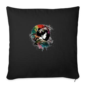 Geisha ultra colorée - Housse de coussin décorative 45 x 45 cm - noir - Devant