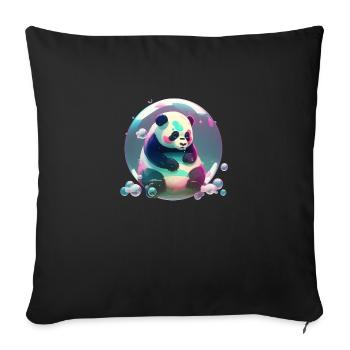 L’ours panda joue avec des bulles de savon - Housse de coussin décorative 45 x 45 cm - noir - Devant