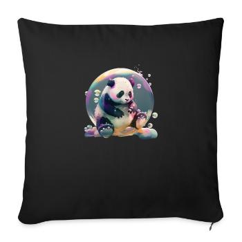 Panda ours joue avec des bulles de savon en détail - Housse de coussin décorative 45 x 45 cm - noir - Devant
