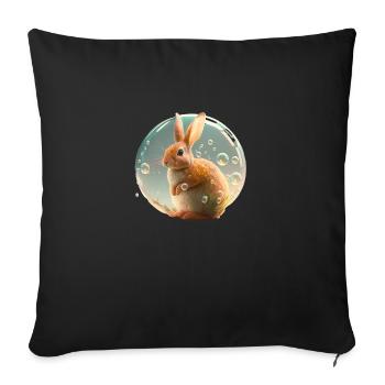 Lapin super mignon qui joue avec des bulles de savon - Housse de coussin décorative 45 x 45 cm - noir - Devant