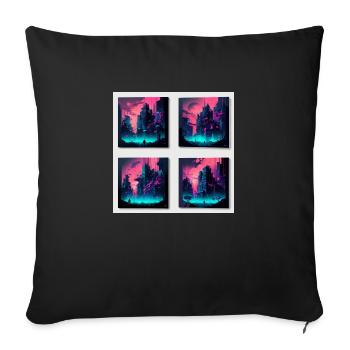 Strange New World City in Cyber Punk Style in Neon - Sofa pillowcase 17,3'' x 17,3'' (45 x 45 cm) - black - Front