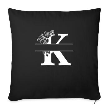 Personalized floral letter K - Sofa pillowcase 17,3'' x 17,3'' (45 x 45 cm) - black - Front