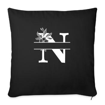lettre n floral personnalisé - Housse de coussin décorative 45 x 45 cm - noir - Devant
