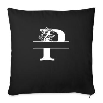 Personalized floral letter P - Sofa pillowcase 17,3'' x 17,3'' (45 x 45 cm) - black - Front