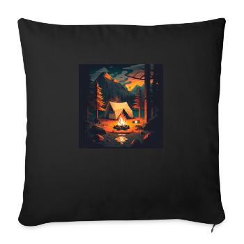 Camping Adventure Campfire Tent Forest Poster - Sofa pillowcase 17,3'' x 17,3'' (45 x 45 cm) - black - Front