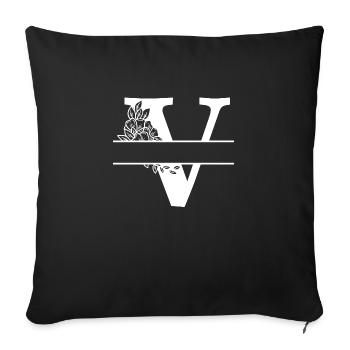 lettre v floral personnalisé - Housse de coussin décorative 45 x 45 cm - noir - Devant