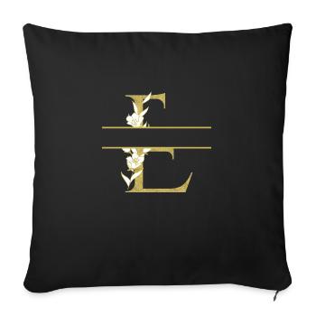 Personalisierter goldener Blumenbuchstabe E - Sofakissenbezug 45 x 45 cm - Schwarz - Vorne