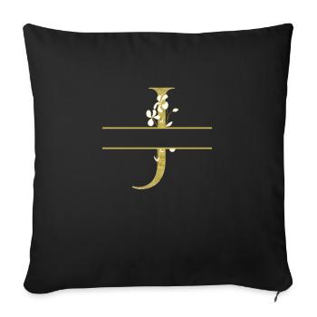 Personalisierter goldener Blumenbuchstabe J - Sofakissenbezug 45 x 45 cm - Schwarz - Vorne