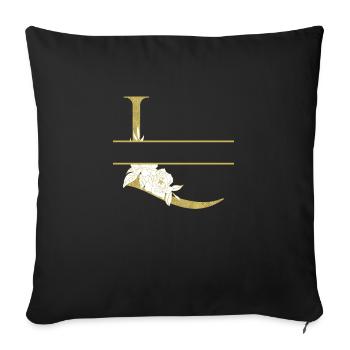 lettre l doré floral personnalisé - Housse de coussin décorative 45 x 45 cm - noir - Devant