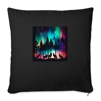 Ein Rudel Wölfe, Mond anheulen, Aurora, Wald - Sofakissenbezug 45 x 45 cm - Schwarz - Vorne