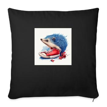 Blue hedgehog and red shoes - Sofa pillowcase 17,3'' x 17,3'' (45 x 45 cm) - black - Front