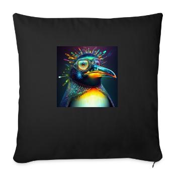Colored penguin with glasses, unique design - Sofa pillowcase 17,3'' x 17,3'' (45 x 45 cm) - black - Front