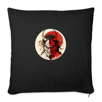 Japanese Oni Demon, Hannya - ukiyo-e style drawing - Sofa pillowcase 17,3'' x 17,3'' (45 x 45 cm) - black - Front