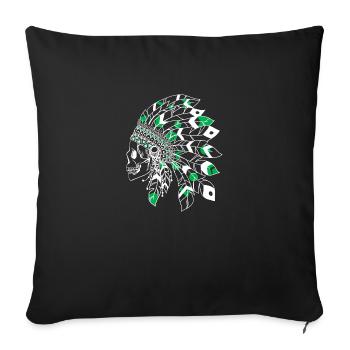 skull with white and green Indian headdress - Sofa pillowcase 17,3'' x 17,3'' (45 x 45 cm) - black - Front