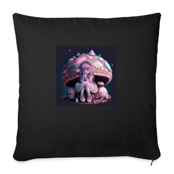 Fille sous champignon - Housse de coussin décorative 45 x 45 cm - noir - Devant