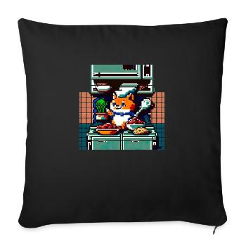 cooking cat in 8 bit as a chef in the kitchen - Sofa pillowcase 17,3'' x 17,3'' (45 x 45 cm) - black - Front