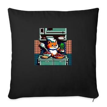 8 bit cuisine chat domestique avec cuillère en bois dans la cuisine - Housse de coussin décorative 45 x 45 cm - noir - Devant