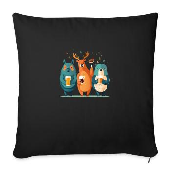 Drôle de fête des animaux de la forêt avec de la bière - Housse de coussin décorative 45 x 45 cm - noir - Devant