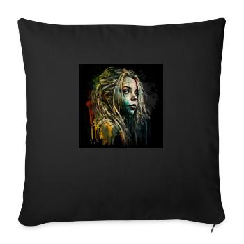 Face woman dreadlocks n°4 - Sofa pillowcase 17,3'' x 17,3'' (45 x 45 cm) - black - Front
