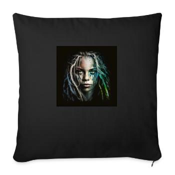 Face woman dreadlocks n°5 - Sofa pillowcase 17,3'' x 17,3'' (45 x 45 cm) - black - Front