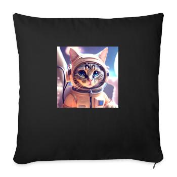 Asteonaut cat in space - Sofa pillowcase 17,3'' x 17,3'' (45 x 45 cm) - black - Front