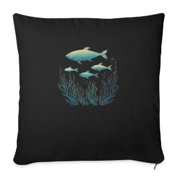 Small school of fish (art, nature, design) - Sofa pillowcase 17,3'' x 17,3'' (45 x 45 cm) - black - Front