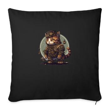 Steampunk Katze - Sofakissenbezug 45 x 45 cm - Schwarz - Vorne