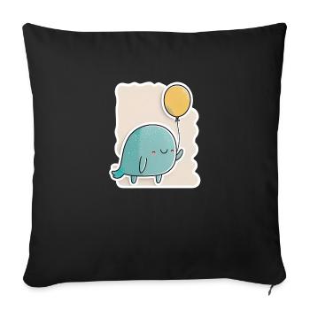 Drôle de baleine avec ballon - anniversaire, doux, anime - Housse de coussin décorative 45 x 45 cm - noir - Devant