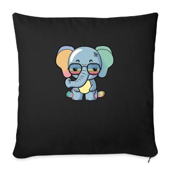 Kawaii mignon heureux éléphant coloré lunettes de soleil - Housse de coussin décorative 45 x 45 cm - noir - Devant