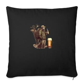 Rencontre sauvage : Chasseur de bière et cerf - Housse de coussin décorative 45 x 45 cm - noir - Devant