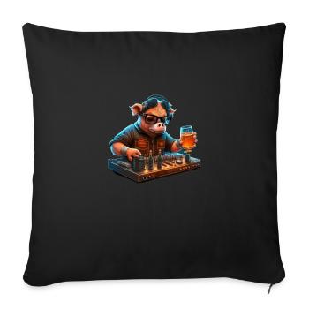 Cool DJ pig with beer in the club - Sofa pillowcase 17,3'' x 17,3'' (45 x 45 cm) - black - Front