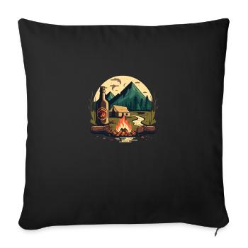 Camping with campfire and beer in nature - Sofa pillowcase 17,3'' x 17,3'' (45 x 45 cm) - black - Front