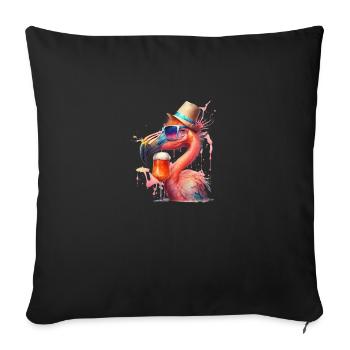 Lustiger Flamingo mit Bier und Sonnenbrille - Sofakissenbezug 45 x 45 cm - Schwarz - Vorne