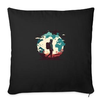 L’envie de voyager, les avions dans le ciel et les randonneurs - Housse de coussin décorative 45 x 45 cm - noir - Devant