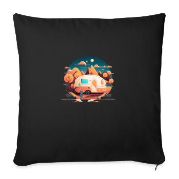 Camping avec caravane dans la nature - Housse de coussin décorative 45 x 45 cm - noir - Devant