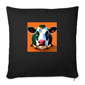 Vache noire et blanche sur fond orange - Housse de coussin décorative 45 x 45 cm - noir - Devant