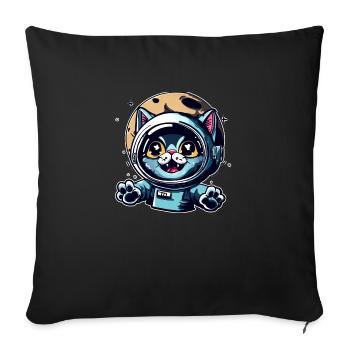 Space Cat to Moon - Sofa pillowcase 17,3'' x 17,3'' (45 x 45 cm) - black - Front
