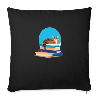 Livre de chat Chaton Livres Chat Lecture Chat domestique Chat - Housse de coussin décorative 45 x 45 cm - noir - Devant