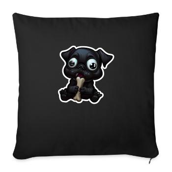 Little, dark Bulldog eating a bone - Sofa pillowcase 17,3'' x 17,3'' (45 x 45 cm) - black - Front